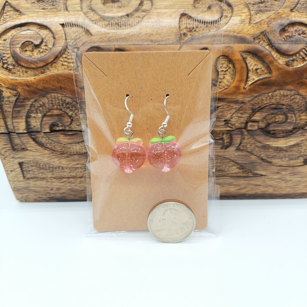 3D Peachy Peach Earrings Y2K Tropical Cottage Spring Summer Boho - Picture 2 of 2